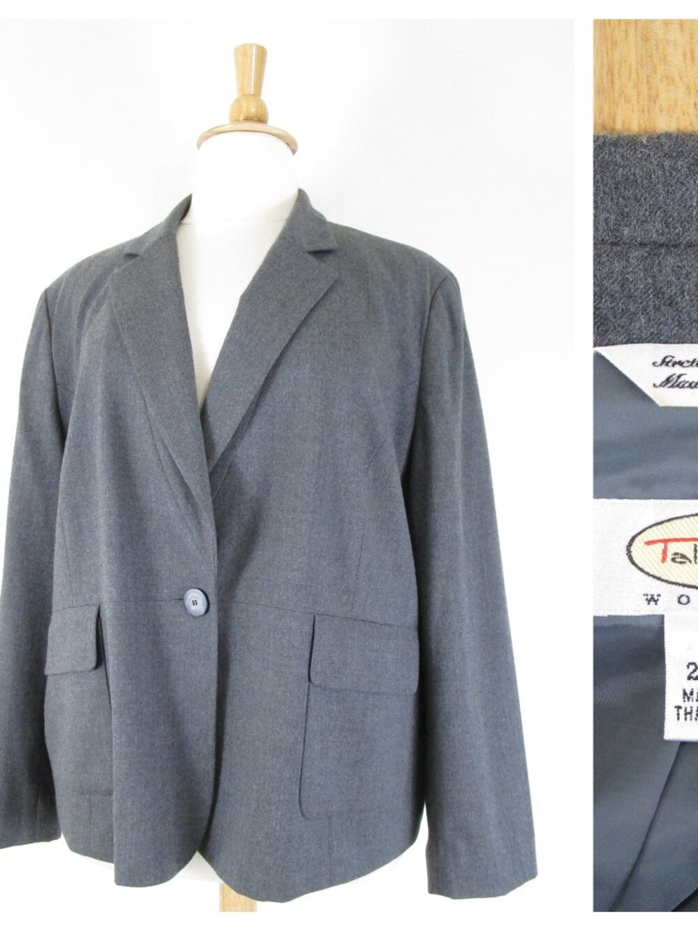 Vintage Talbots Plus Size Gray Wool Blazer Jacket 24W Formal Business Career